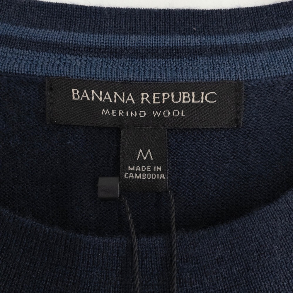 Banana Republic Merino Wool Sweater Men's Medium Navy Crew Neck Lightweight NWT - Picture 6 of 8